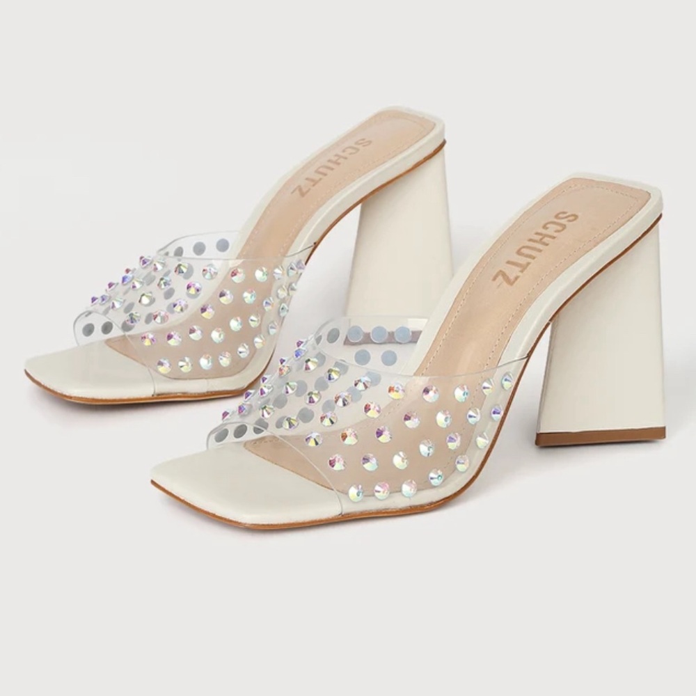 Schutz - Lizah Ivory Clear Rhinestone High Heel Sandals